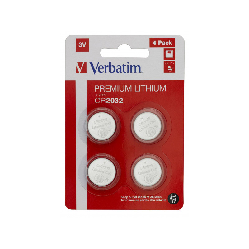 Verbatim Battery Lithium. Knopfzelle. CR2032. 3V - Blister (4-Pack) Verbatim Battery Lithium. Knopfzelle. CR2032. 3V - Blister (4-Pack)