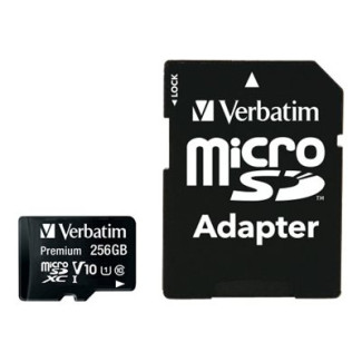 Verbatim MicroSDXC Card 256GB. Premium. Class 10. U1. SD Adapter. Bliste