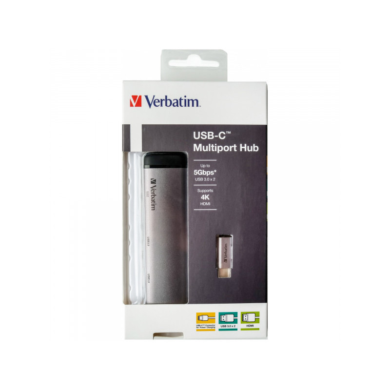 Verbatim USB 3.1-C Hub. Slimline. 2x USB 3.0. HDMI 4K inkl. USB-C Kabel Verbatim USB 3.1-C Hub. Slimline. 2x USB 3.0. HDMI 4K inkl. USB-C Kabel