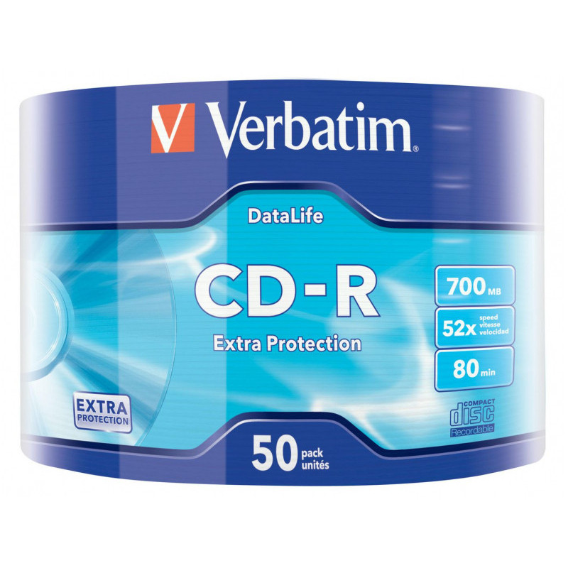 Verbatim CD-R 80Min/700MB/52x Eco-Pack (50 Disc) Extra Protection Surface Verbatim CD-R 80Min/700MB/52x Eco-Pack (50 Disc) Extra Protection Surface
