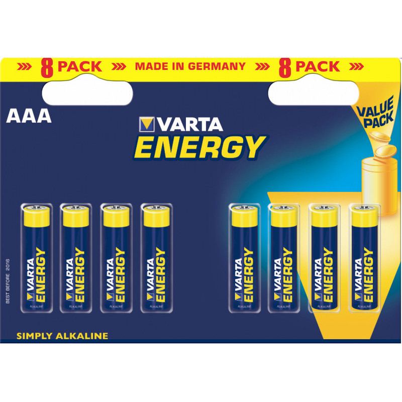 Varta Pack de 8 piles Alkaline. Micro. AAA. LR03. 1.5V - Energy. Blister