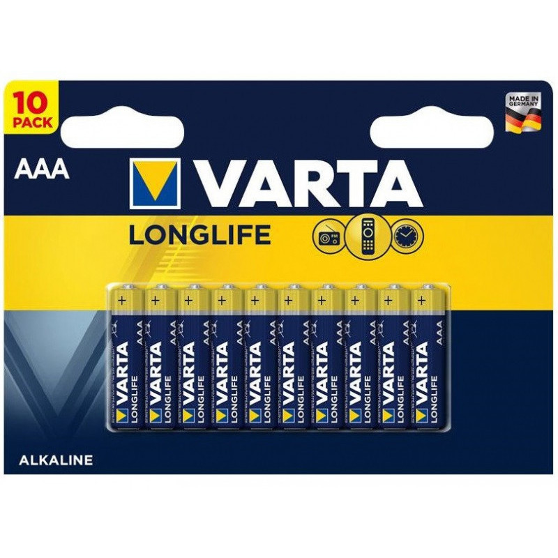 Varta Pack de 10 piles Alkaline. Micro. AAA. LR03. 1.5V Longlife. Blister