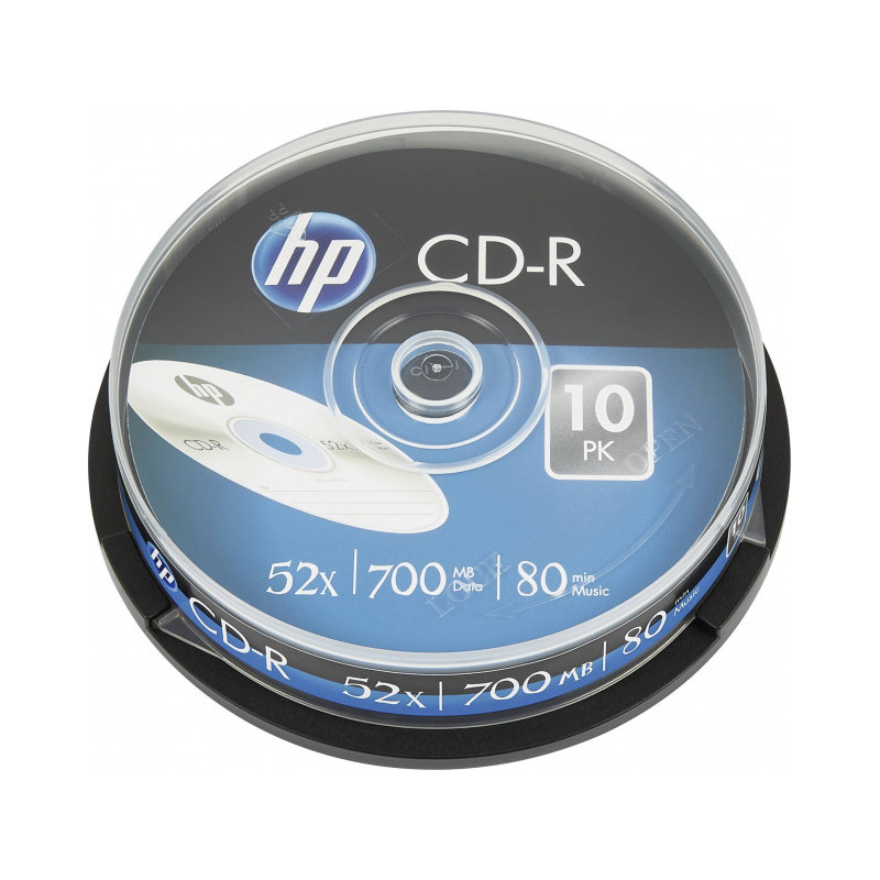 HP CD-R 80Min/700MB/52x Cakebox (10 Disc) - Silver Surface CRE00019 HP CD-R 80Min/700MB/52x Cakebox (10 Disc) - Silver Surface CRE00019
