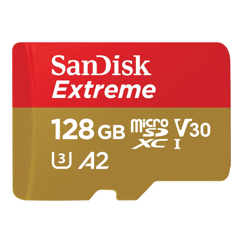 SanDisk Extreme Carte  MicroSDXC 128 Go Adaptateur CL10 UHS-I U3 SDSQXAA-128G-GN6AA