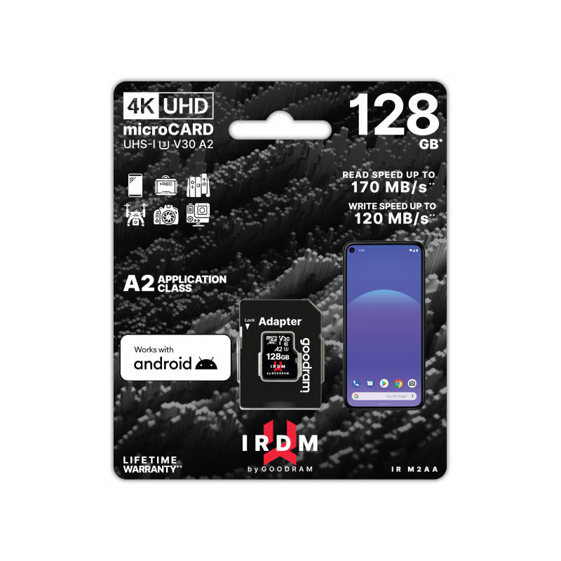 GOODRAM IRDM microSDXC 128GB V30 UHS-I U3 + adapter IR-M2AA-1280R12 GOODRAM IRDM microSDXC 128GB V30 UHS-I U3 + adapter IR-M2AA-1280R12