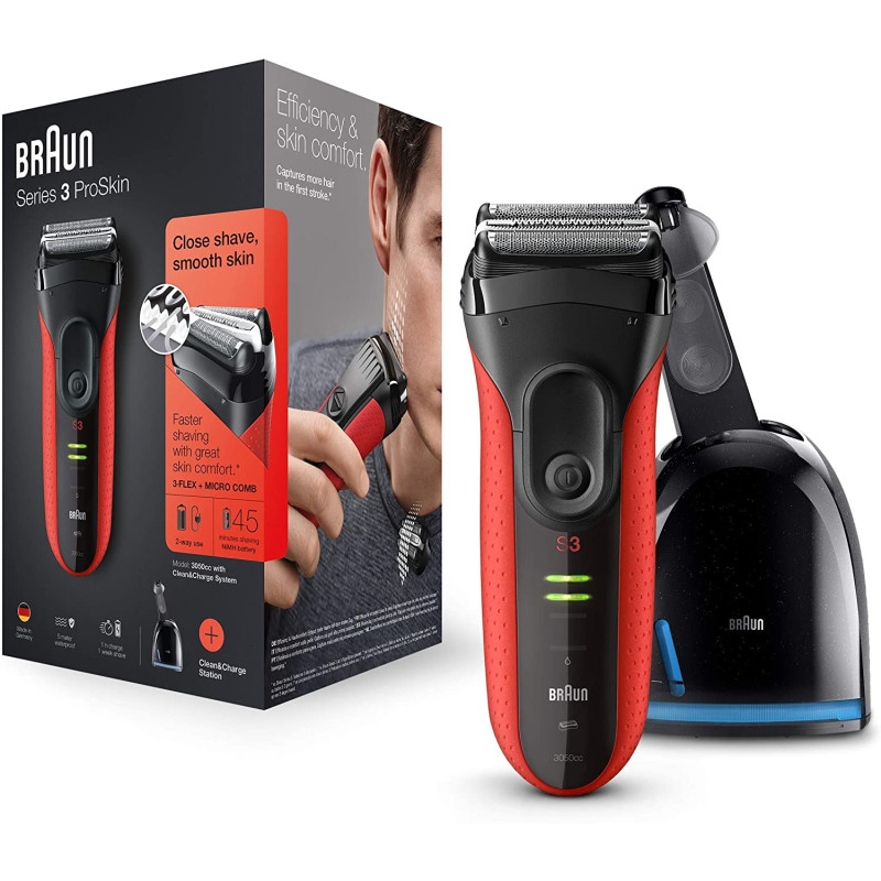 Braun Series 3 ProSkin 3090cc Rasoir Électrique Rechargeable + Station Clean & Charge