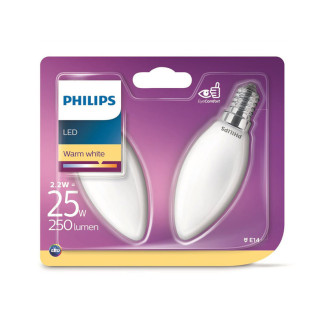 Philips Pack de 2 LED blanc chaud E14 2.2W=25W 250 Lumen