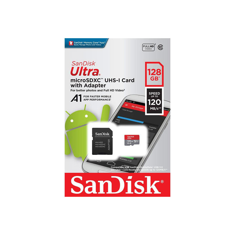 SanDisk carte mémoire MicroSDXC Ultra 128GB SDSQUA4-128G-GN6MA SanDisk carte mémoire MicroSDXC Ultra 128GB SDSQUA4-128G-GN6MA