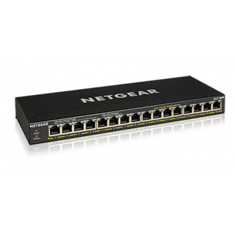 Netgear PoE+ Switch non manageable Gigabit Ethernet 16 ports avec FlexPoE (183 W) GS316PP-100EUS Netgear PoE+ Switch non manageable Gigabit Ethernet 16 ports avec FlexPoE (183 W) GS316PP-100EUS