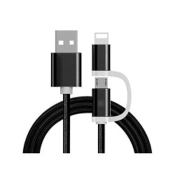 Reekin Chargeur 2 en 1 (USB Micro & Lightning) - 1.0 Mètre (Noir-Nylon)