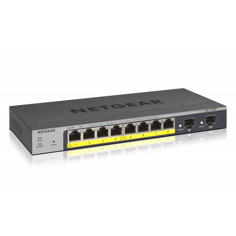 Netgear Smart Switch Web manageables PoE+ 8 ports Gigabit Ethernet avec 2 Ports SFP (55 W) Netgear Smart Switch Web manageables PoE+ 8 ports Gigabit Ethernet avec 2 Ports SFP (55 W)
