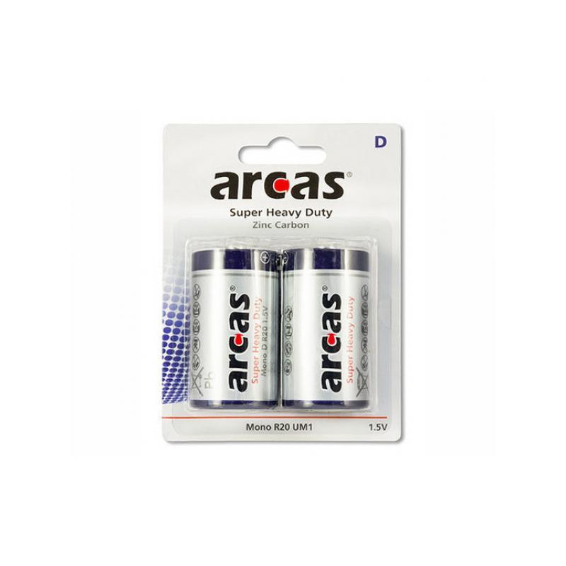ARCAS Pack de 2 piles Super Heavy Duty Mono D LR20 ARCAS Pack de 2 piles Super Heavy Duty Mono D LR20