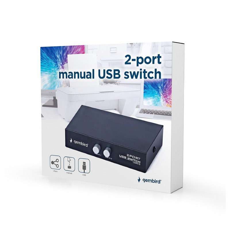 Gembird Commutateur USB manuel à 2 ports - DSU-21 Gembird Commutateur USB manuel à 2 ports - DSU-21
