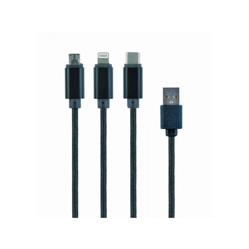 Câble de charge USB CableXpert 3-en-1. noir. 1m - CC-USB2-AM31-1M