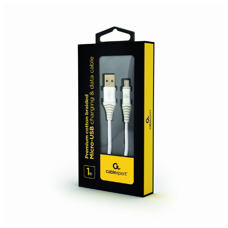 Câble de charge Micro-USB CableXpert 1m argent / blanc CC-USB2B-AMmBM-1M-BW2