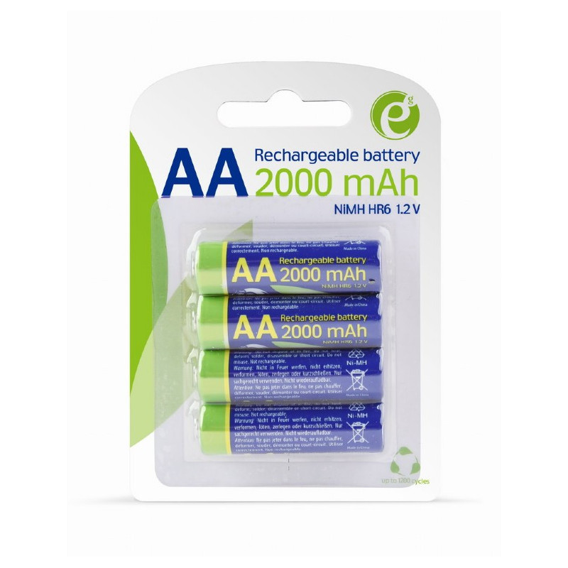EnerGenie Piles instantanées AA rechargeables (prêtes à l\'emploi). 2000mAh. 4 pièces sous blister EG
