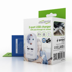 EnerGenie Multi-prises Courant continu et chargeur 2 ports USB. 2.1 A. blanc EG-ACU2-02