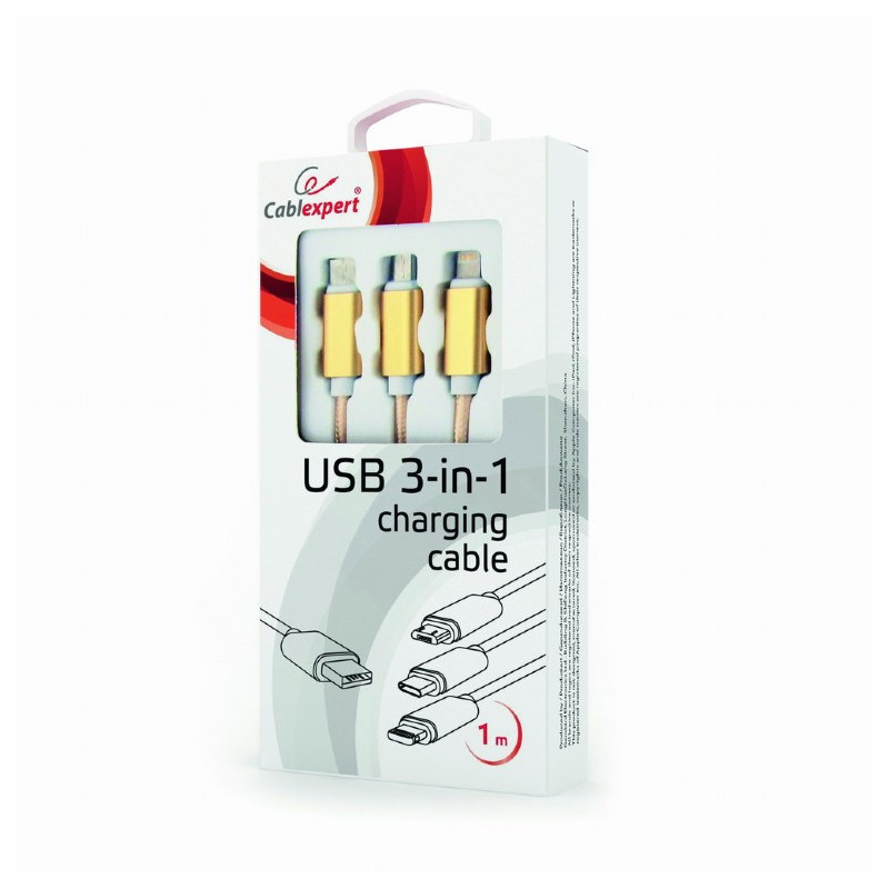 CableXpert Câble de charge USB 3-en-1 1m CC-USB2-AM31-1M-G 