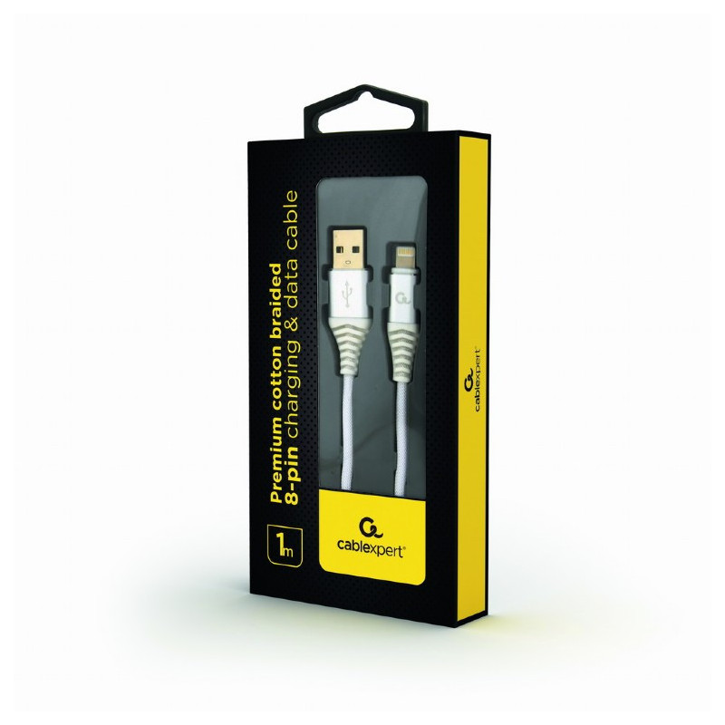 Câble de charge CableXpert 8 broches 1 m argent / blanc CC-USB2B-AMLM-1M-BW2