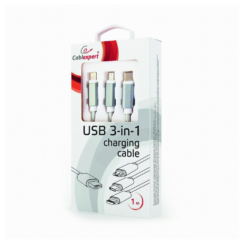 CableXpert Câble de charge USB 3-en-1 1m CC-USB2-AM31-1M-S