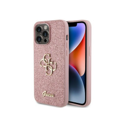 Guess iPhone 15 Pro pink hardcase Glitter Script Big 4G