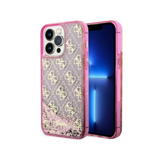Guess iPhone 14 Pro Max pink hardcase Liquid Glitter 4G Transculent
