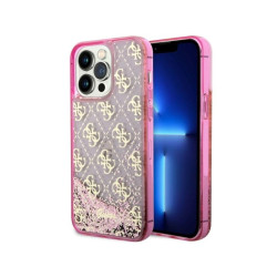 Guess iPhone 14 Pro Max pink hardcase Liquid Glitter 4G Transculent