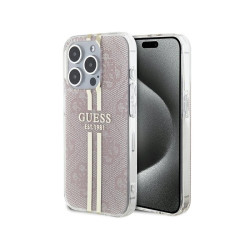 Guess iPhone 15 Pro pink hardcase IML 4G Gold Stripe