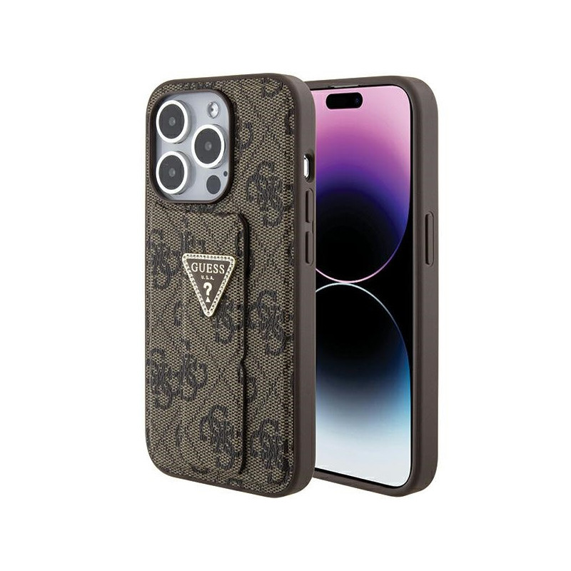 Guess iPhone 15 Pro Max brown hardcase Grip Stand 4G Triangle Strass