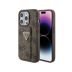 Guess iPhone 15 Pro Max brown hardcase Grip Stand 4G Triangle Strass
