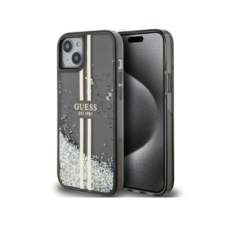 Guess iPhone 14 Plus/15 Plus black hardcase Liquid Glitter Gold Stripes