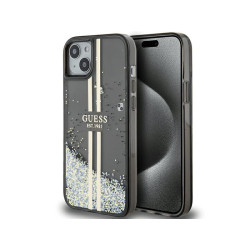 Guess iPhone 14 Plus/15 Plus black hardcase Liquid Glitter Gold Stripes