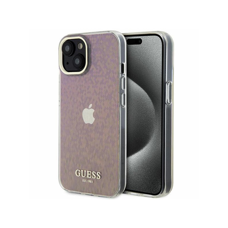 Guess iPhone 13/14/15 pink hardcase IML Faceted Mirror Disco Iridescent