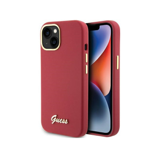 Guess iPhone 13/14/15 magenta hardcase Silicone Script Metal Logo & Frame