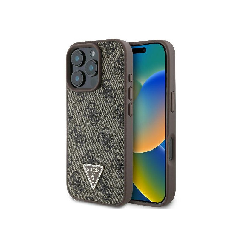 Guess iPhone 16 Pro brown hardcase Leather 4G Triangle Strass MagSafe Guess iPhone 16 Pro brown hardcase Leather 4G Triangle Strass MagSafe