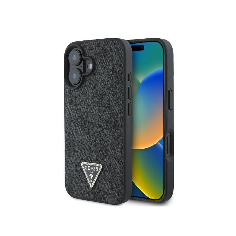 Guess iPhone 16 Plus black hardcase Leather 4G Triangle Strass MagSafe Guess iPhone 16 Plus black hardcase Leather 4G Triangle Strass MagSafe