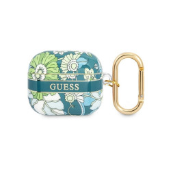 Guess Coque verte pour AirPods 3 Collection fleur avec dragonne