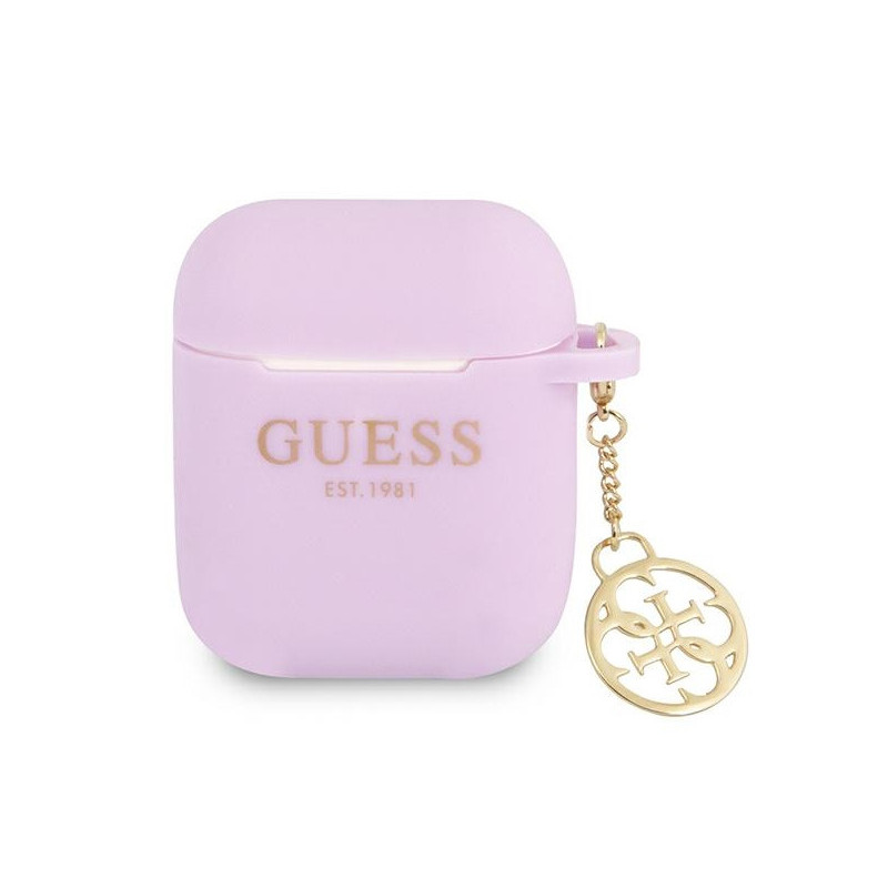 Guess Coque violette pour AirPods silicone collection 4G avec pendentif
