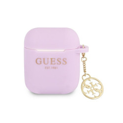 Guess Coque violette pour AirPods silicone collection 4G avec pendentif