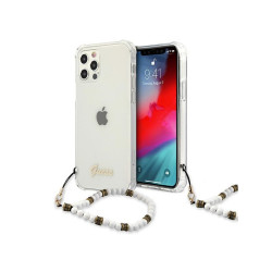 Guess Coque rigide transparente pour iPhone 12/12 Pro perle blanche