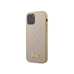 Guess coque rigide dorée pour iPhone 12 mini irisé love script logo or