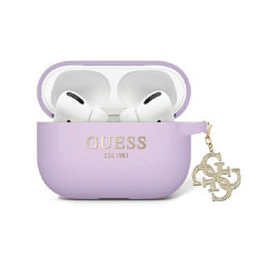 Guess Coque AirPods Pro 2 (22/23) violette silicone paillettes triangle C