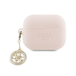 Guess Coque rose AirPods Pro 2 (2022/2023) 3D diamant 4G pendentif
