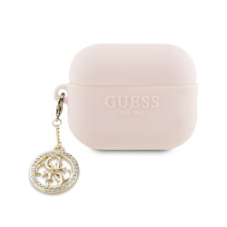 Guess Coque rose AirPods Pro 2 (2022/2023) 3D diamant 4G pendentif