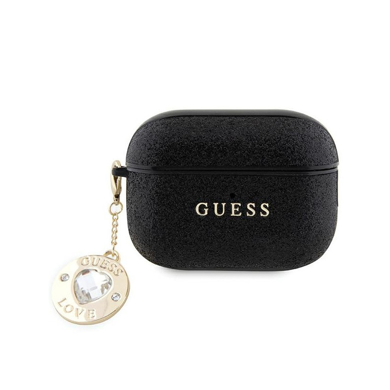 Guess Coque AirPods Pro 2 (2022/23) noire c?ur paillettes diamant pendentif