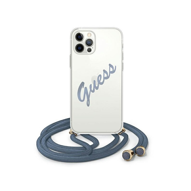 Guess coque rigide bleue pour iPhone 12 Pro Max script vintage Guess coque rigide bleue pour iPhone 12 Pro Max script vintage