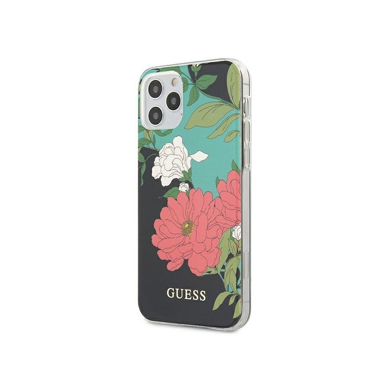 Guess Coque rigide noire pour iPhone 12 Pro Max fleurs N°1