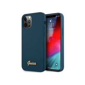 Guess Coque rigide bleue pour iPhone 12 Pro Max logo métal script