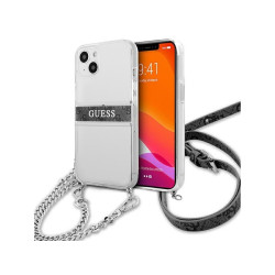 Guess iPhone 13 mini Transparent hardcase 4G Grey Strap Silver Chain