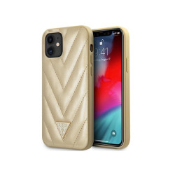 Guess Coque rigide pour iPhone 12 mini dorée collection V-matelassée